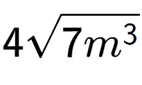 A LaTex expression showing 4square root of 7{m to the power of 3 }