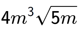 A LaTex expression showing 4{m} to the power of 3 square root of 5m