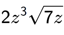 A LaTex expression showing 2{z} to the power of 3 square root of 7z