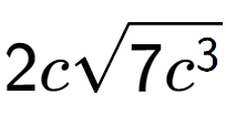 A LaTex expression showing 2csquare root of 7{c to the power of 3 }