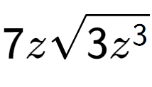 A LaTex expression showing 7zsquare root of 3{z to the power of 3 }