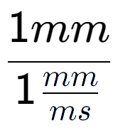 A LaTex expression showing 1mm over 1\frac{mm {ms}}