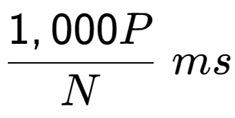 A LaTex expression showing 1,000P over N \;ms