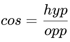 A LaTex expression showing cos = hyp over opp