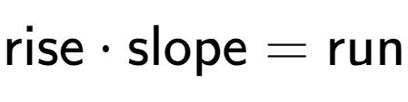 A LaTex expression showing \text{rise} times \text{slope} = \text{run}