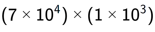 A LaTex expression showing (7 multiplied by 10 to the power of 4 ) multiplied by (1 multiplied by 10 to the power of 3 )