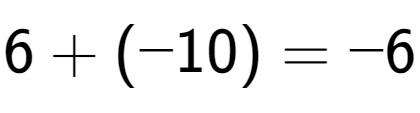 A LaTex expression showing 6 + (-10) = -6