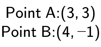 A LaTex expression showing \text{Point A:} (3,3) \\ \text{Point B:} (4,-1)