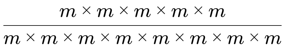 A LaTex expression showing m multiplied by m multiplied by m multiplied by m multiplied by m over m multiplied by m multiplied by m multiplied by m multiplied by m multiplied by m multiplied by m multiplied by m