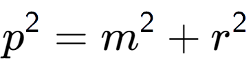 A LaTex expression showing p to the power of 2 = m to the power of 2 + r to the power of 2