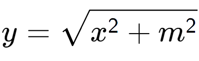 A LaTex expression showing y = square root of x to the power of 2 + m to the power of 2