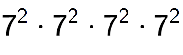 A LaTex expression showing 7 to the power of 2 times 7 to the power of 2 times 7 to the power of 2 times 7 to the power of 2