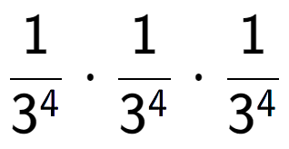 A LaTex expression showing 1 over 3 to the power of 4 times 1 over 3 to the power of 4 times 1 over 3 to the power of 4