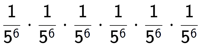 A LaTex expression showing 1 over 5 to the power of 6 times 1 over 5 to the power of 6 times 1 over 5 to the power of 6 times 1 over 5 to the power of 6 times 1 over 5 to the power of 6 times 1 over 5 to the power of 6