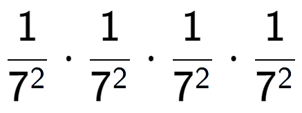 A LaTex expression showing 1 over 7 to the power of 2 times 1 over 7 to the power of 2 times 1 over 7 to the power of 2 times 1 over 7 to the power of 2