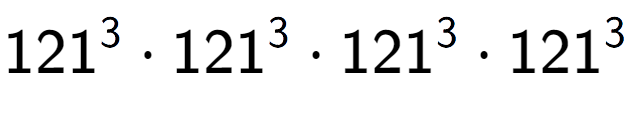 A LaTex expression showing 121 to the power of 3 times 121 to the power of 3 times 121 to the power of 3 times 121 to the power of 3