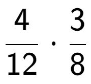 A LaTex expression showing 4 over 12 times 3 over 8