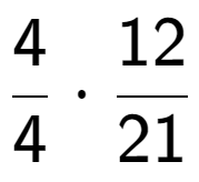 A LaTex expression showing 4 over 4 times 12 over 21