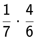 A LaTex expression showing 1 over 7 times 4 over 6