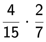 A LaTex expression showing 4 over 15 times 2 over 7