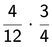 A LaTex expression showing 4 over 12 times 3 over 4