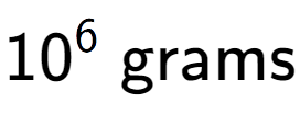 A LaTex expression showing 10 to the power of 6 \text{ grams}