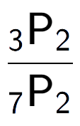 A LaTex expression showing \frac{ sub 3 \text{P} sub 2 }{ sub 7 \text{P} sub 2 }