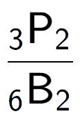 A LaTex expression showing \frac{ sub 3 \text{P} sub 2 }{ sub 6 \text{B} sub 2 }