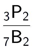 A LaTex expression showing \frac{ sub 3 \text{P} sub 2 }{ sub 7 \text{B} sub 2 }