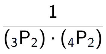 A LaTex expression showing 1 over ({ sub 3 \text{P sub 2 }) times ({ sub 4 \text{P} sub 2 })}