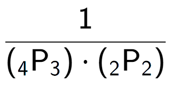 A LaTex expression showing 1 over ({ sub 4 \text{P sub 3 }) times ({ sub 2 \text{P} sub 2 })}