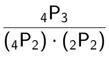 A LaTex expression showing \frac{ sub 4 \text{P} sub 3 }{({ sub 4 \text{P} sub 2 }) times ({ sub 2 \text{P} sub 2 })}