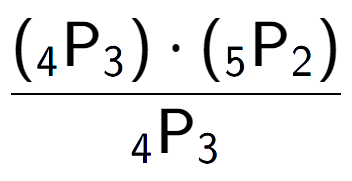 A LaTex expression showing \frac{({ sub 4 \text{P} sub 3 }) times ({ sub 5 \text{P} sub 2 })}{ sub 4 \text{P} sub 3 }