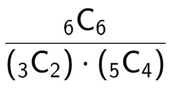 A LaTex expression showing \frac{ sub 6 \text{C} sub 6 }{({ sub 3 \text{C} sub 2 }) times ({ sub 5 \text{C} sub 4 })}