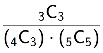 A LaTex expression showing \frac{ sub 3 \text{C} sub 3 }{({ sub 4 \text{C} sub 3 }) times ({ sub 5 \text{C} sub 5 })}