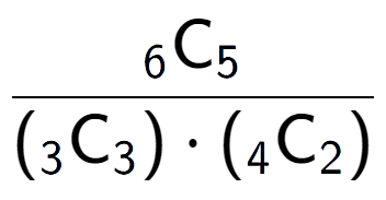 A LaTex expression showing \frac{ sub 6 \text{C} sub 5 }{({ sub 3 \text{C} sub 3 }) times ({ sub 4 \text{C} sub 2 })}