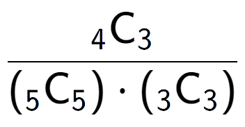 A LaTex expression showing \frac{ sub 4 \text{C} sub 3 }{({ sub 5 \text{C} sub 5 }) times ({ sub 3 \text{C} sub 3 })}