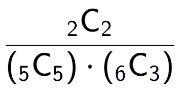 A LaTex expression showing \frac{ sub 2 \text{C} sub 2 }{({ sub 5 \text{C} sub 5 }) times ({ sub 6 \text{C} sub 3 })}