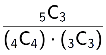 A LaTex expression showing \frac{ sub 5 \text{C} sub 3 }{({ sub 4 \text{C} sub 4 }) times ({ sub 3 \text{C} sub 3 })}