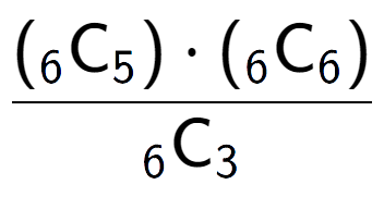 A LaTex expression showing \frac{({ sub 6 \text{C} sub 5 }) times ({ sub 6 \text{C} sub 6 })}{ sub 6 \text{C} sub 3 }