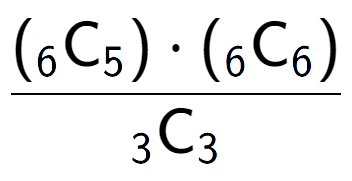 A LaTex expression showing \frac{({ sub 6 \text{C} sub 5 }) times ({ sub 6 \text{C} sub 6 })}{ sub 3 \text{C} sub 3 }