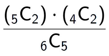A LaTex expression showing \frac{({ sub 5 \text{C} sub 2 }) times ({ sub 4 \text{C} sub 2 })}{ sub 6 \text{C} sub 5 }