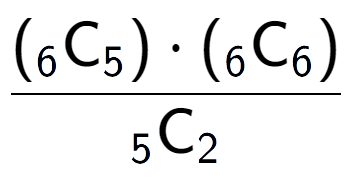 A LaTex expression showing \frac{({ sub 6 \text{C} sub 5 }) times ({ sub 6 \text{C} sub 6 })}{ sub 5 \text{C} sub 2 }