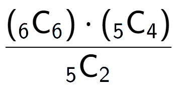 A LaTex expression showing \frac{({ sub 6 \text{C} sub 6 }) times ({ sub 5 \text{C} sub 4 })}{ sub 5 \text{C} sub 2 }