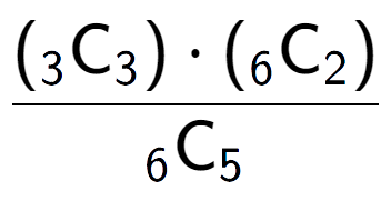 A LaTex expression showing \frac{({ sub 3 \text{C} sub 3 }) times ({ sub 6 \text{C} sub 2 })}{ sub 6 \text{C} sub 5 }