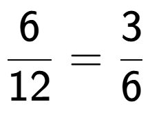 A LaTex expression showing 6 over 12 = 3 over 6