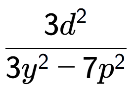 A LaTex expression showing \frac{{3d to the power of 2 }}{{3y to the power of 2 - 7p to the power of 2 }}