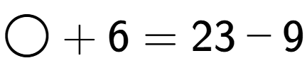 A LaTex expression showing \bigcirc + 6 = 23 - 9