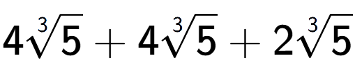 A LaTex expression showing 43-th root of 5 + 43-th root of 5 + 23-th root of 5