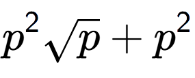 A LaTex expression showing {p} to the power of 2 square root of p + {p} to the power of 2